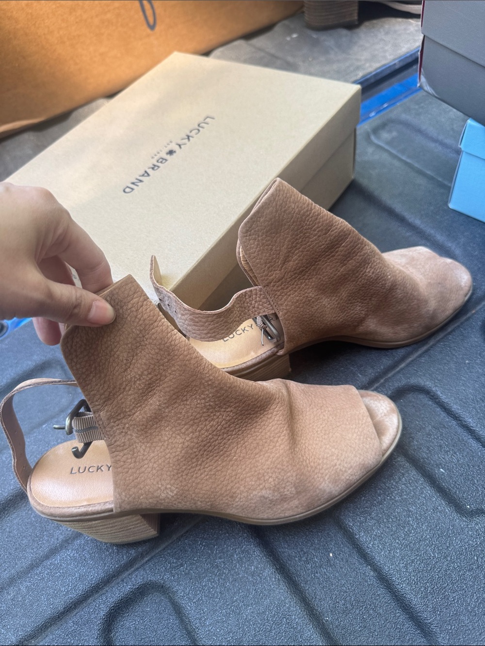 Lucky Brand Taupe Leather Open-Toe Slingback Mules - Picture 3 of 6